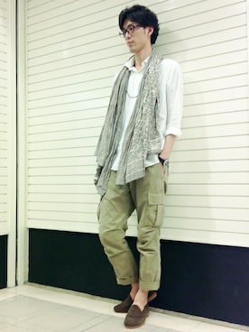 「アイテム（カーゴパンツ）」を使った、Nemotoさん（メンズ・186cm）の秋コーディネート