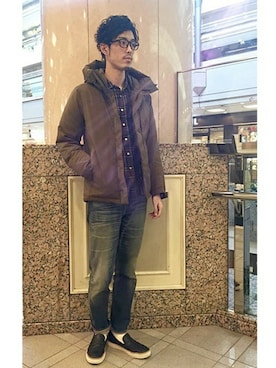 「アイテム（ダウンジャケット/コート）」を使った、Nemotoさん（メンズ・186cm）の冬コーディネート