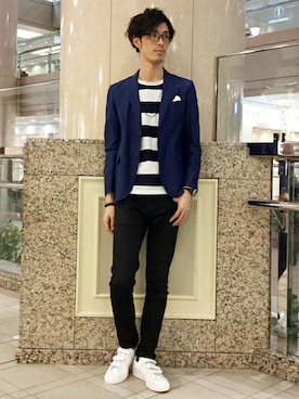 「アイテム（テーラードジャケット）」を使った、Nemotoさん（メンズ・186cm）の春コーディネート