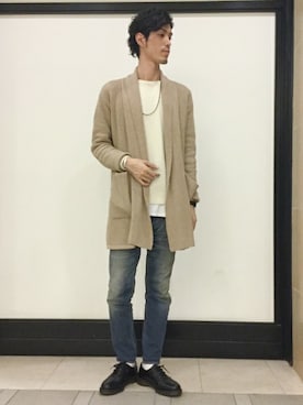 「アイテム（トップス、ベージュ系）」を使った、Nemotoさん（メンズ・186cm）の冬コーディネート