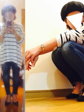 「Ungrid（アングリッド）のインディゴフレイドヘムストスリ（デニムパンツ）」を使った、ha7koさん（レディース・150cm）の秋コーディネート