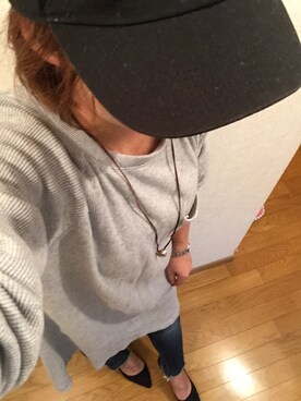 「Ungrid（アングリッド）のインディゴフレイドヘムストスリ（デニムパンツ）」を使った、ha7koさん（レディース・150cm）の秋コーディネート