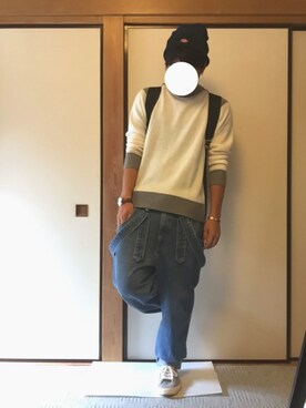「白ニット」｜「アイテム（つなぎ/オールインワン）」を使った、ゆっぴさん（メンズ・165cm）の秋コーディネート