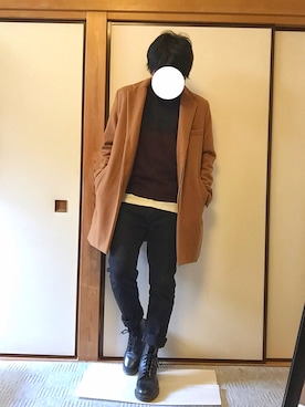 「TAKEO KIKUCHI（タケオキクチ）のアイテム（チェスターコート）」を使った、ゆっぴさん（メンズ・165cm）の秋コーディネート