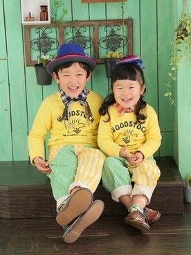「BOOFOOWOO」｜「アイテム（スウェット）」を使った、ユミッチョスさん（キッズ・130cm）の冬コーディネート