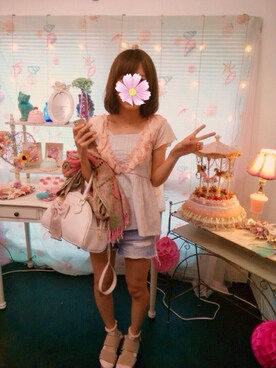 「リネッタのTシャツ（Tシャツ/カットソー、ホワイト系）」を使った、あかねさん（レディース・151cm）の夏コーディネート
