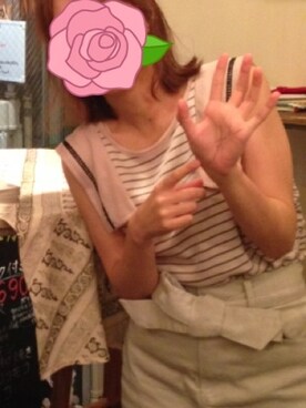 「flower（フラワー）のセーラートップス（Tシャツ/カットソー、ピンク系）」を使った、あかねさん（レディース・151cm）の夏コーディネート