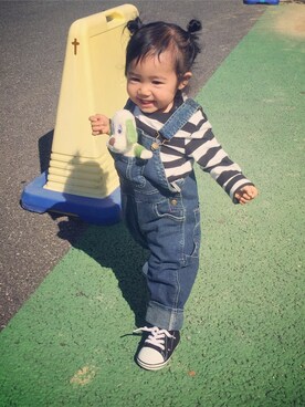 「アイテム（おもちゃ、グリーン系）」を使った、yuuumirinkさん（キッズ・80cm）の秋コーディネート