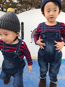 「きょうだいコーデ」｜「アイテム（サロペット/オーバーオール）」を使った、s.s.kanaさん（キッズ・90cm）の秋コーディネート