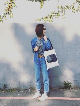 「GLASENSE（グラセンス）のアイテム」を使った、陳泛亭さん（レディース・158cm）の春コーディネート