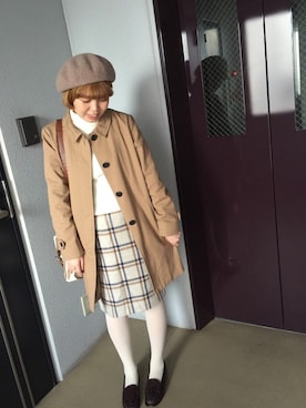 「白タイツ」｜「アイテム（ステンカラーコート）」を使った、ぶちさん（レディース・155cm）の秋コーディネート