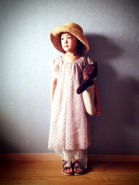 「ふんわり」｜「アイテム（帽子）」を使った、riccarinさん（キッズ・100cm）の夏コーディネート