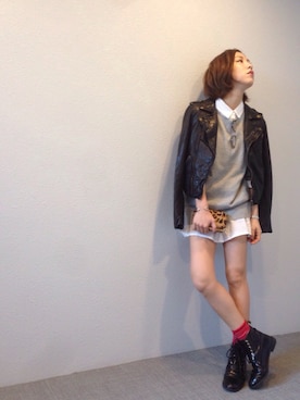 「F-TROUPE（エフトゥループ）のアイテム（ブーツ）」を使った、HITOMI HIROTAさん（レディース・155cm）の秋コーディネート