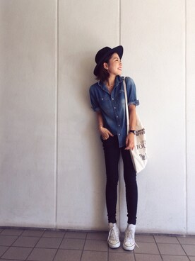 「TODAYFUL（トゥデイフル）のVintageトートバッグ（トートバッグ）」を使った、HITOMI HIROTAさん（レディース・155cm）の夏コーディネート