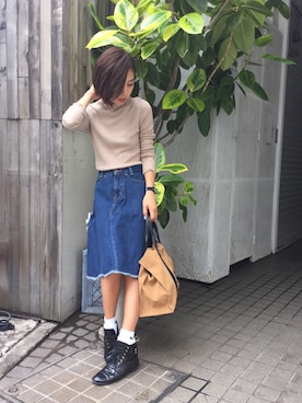 「F-TROUPE（エフトゥループ）のアイテム（ブーツ）」を使った、HITOMI HIROTAさん（レディース・155cm）の秋コーディネート