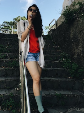 「アイテム（キャミソール、レッド系）」を使った、olga魏弼鴻さん（レディース・168cm）の夏コーディネート