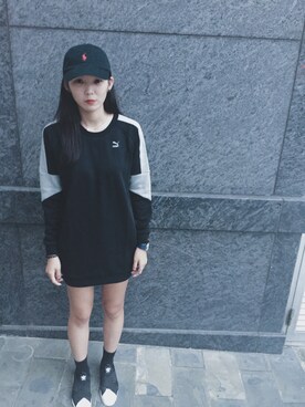 「HYPER GRAND（ハイパーグランド）のアイテム」を使った、潘小潁さん（レディース・167cm）の秋コーディネート