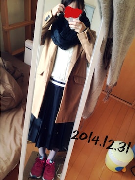 「アイテム（チェスターコート、イエロー系）」を使った、みこさん（レディース・148cm）の冬コーディネート