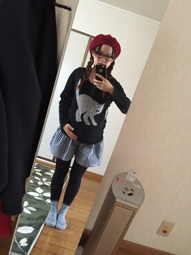 「猫」｜「アイテム（ハンチング/ベレー帽）」を使った、あ。さん（レディース・148cm）の秋コーディネート