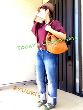 「ZARA（ザラ）のアイテム（デニムパンツ、ブルー系）」を使った、@yuuk!さん（レディース・157cm）の夏コーディネート