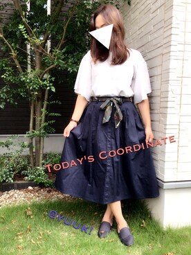 「koe（コエ）のバンダナ付フレアスカート（スカート、ブルー系）」を使った、@yuuk!さん（レディース・157cm）の夏コーディネート