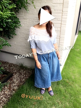 「no brand（ノーブランド）のアイテム（Tシャツ/カットソー、グレー系）」を使った、@yuuk!さん（レディース・157cm）の夏コーディネート