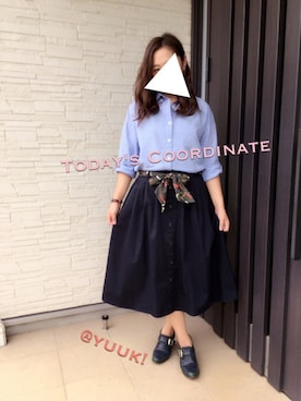 「koe（コエ）のアイテム（シャツ/ブラウス、ブルー系）」を使った、@yuuk!さん（レディース・157cm）の夏コーディネート