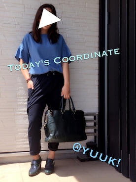 「no brand（ノーブランド）のアイテム（Tシャツ/カットソー、ブルー系）」を使った、@yuuk!さん（レディース・157cm）の夏コーディネート