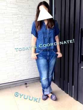 「ZARA（ザラ）のアイテム（シャツ/ブラウス、ブルー系）」を使った、@yuuk!さん（レディース・157cm）の秋コーディネート