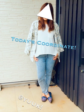 「American Eagle（アメリカンイーグル）のAEOプラッシュジャージーTシャツ（Tシャツ/カットソー、ホワイト系）」を使った、@yuuk!さん（レディース・157cm）の秋コーディネート