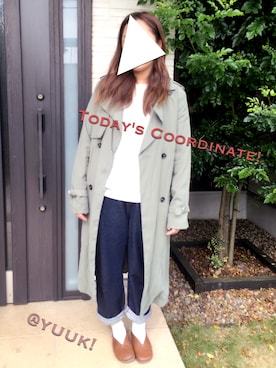 「アイテム（トレンチコート、グリーン系）」を使った、@yuuk!さん（レディース・157cm）の秋コーディネート