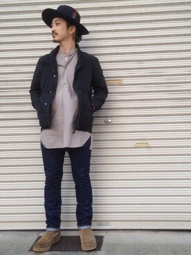 「glamb（グラム）のアイテム（帽子）」を使った、権藤裕輝さん（メンズ・170cm）の冬コーディネート