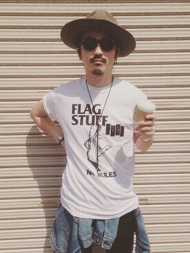 「FLAGSTUFF（フラグスタフ）のアイテム（トップス）」を使った、権藤裕輝さん（メンズ・170cm）の春コーディネート