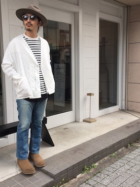 「アイテム（カーディガン/ボレロ）」を使った、権藤裕輝さん（メンズ・170cm）の春コーディネート