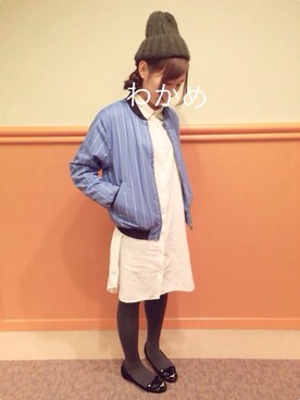 「猫」｜「アイテム（ブルゾン）」を使った、わかめ系霊長類さん（レディース・149cm）の春コーディネート