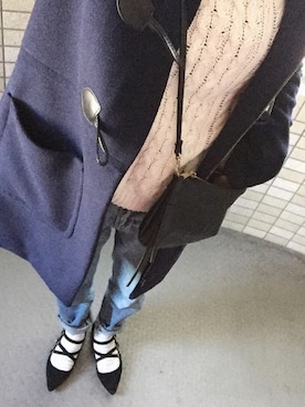 「ボーイフレンドデニム」｜「アイテム（ダッフルコート）」を使った、Ruicoさん（レディース・152cm）の冬コーディネート