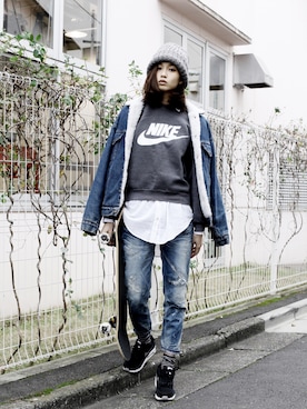 「Regalect（リガレクト）のアイテム（キャップ）」を使った、谷川りさこさん（レディース・169cm）の冬コーディネート