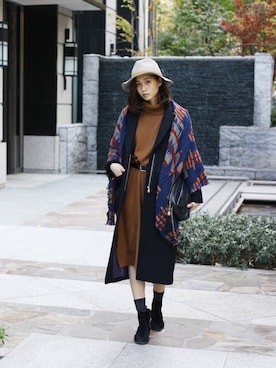 「Ameri（アメリ）のアイテム（ハット）」を使った、谷川りさこさん（レディース・169cm）の冬コーディネート