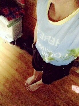 「しまむら（シマムラ）のアイテム（Tシャツ/カットソー、ブルー系）」を使った、renαさん（レディース・158cm）の夏コーディネート