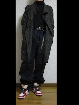 「sunsea」｜「アイテム（ダウンジャケット/コート）」を使った、猫田丸助さん（メンズ・176cm）の冬コーディネート