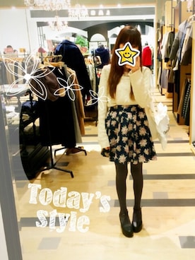 「花柄 スカート」｜「アイテム（レッグウェア）」を使った、まめこさん（レディース・152cm）の秋コーディネート