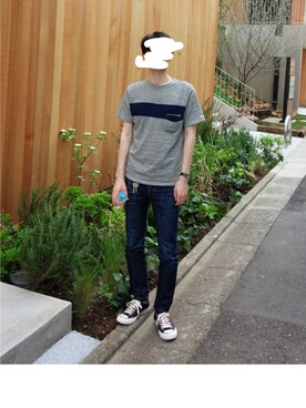「BEAMS（ビームス）のアイテム（Tシャツ/カットソー、グレー系）」を使った、nynyさん（メンズ・181cm）の夏コーディネート