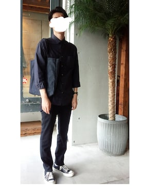 「A.P.Cのアイテム（トートバッグ、ブルー系）」を使った、nynyさん（メンズ・181cm）の夏コーディネート