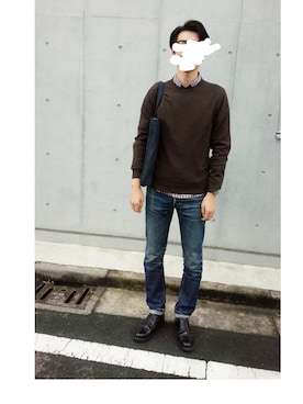 「A.P.Cのアイテム（デニムパンツ、ブルー系）」を使った、nynyさん（メンズ・181cm）の夏コーディネート