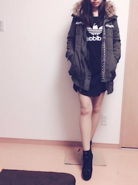 「one way（ワンウェイ）のアイテム（モッズコート）」を使った、CHAさん（レディース・163cm）の秋コーディネート