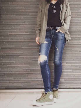 「SPINNS(スピンズ)のアイテム(ストール/ショール)」を使った、CHAさん(レディース・163cm)の秋コーディネート