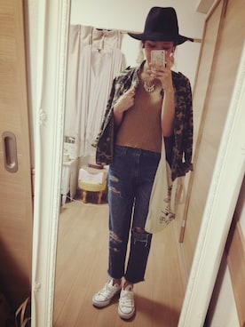 「リブタートルネック」｜「アイテム（アクセサリー）」を使った、a-neさん（レディース・159cm）の秋コーディネート