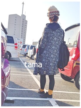「タイツ×靴下」｜「アイテム（シャツワンピース）」を使った、tamaさん（レディース・159cm）の冬コーディネート