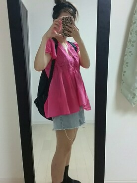 「バーニーズニューヨークのアイテム（トップス、ピンク系）」を使った、eyeco_tさん（レディース・154cm）の秋コーディネート