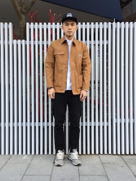 「Carhartt WIP（カーハートダブリューアイピー）のアイテム（マウンテンパーカー）」を使った、崔峻さん（メンズ・182cm）の冬コーディネート